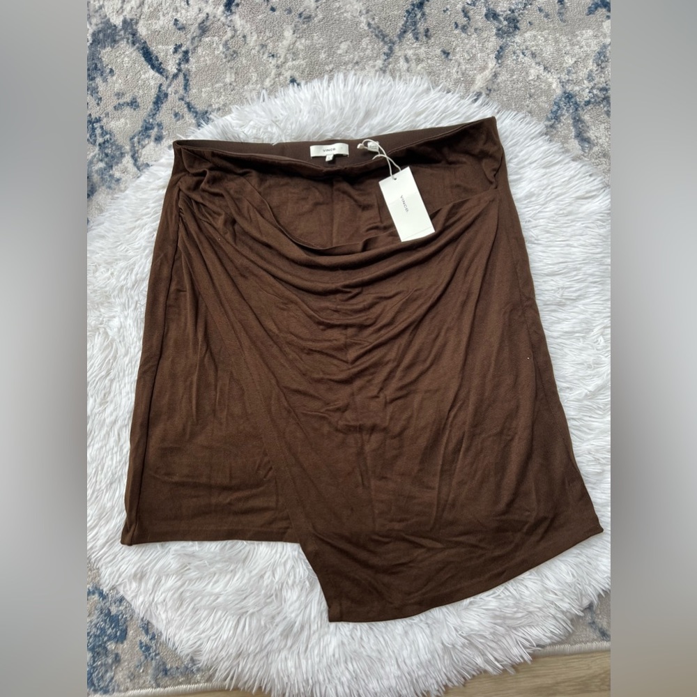 NWT Vince Brown Gathered Draped Pull On Skirt